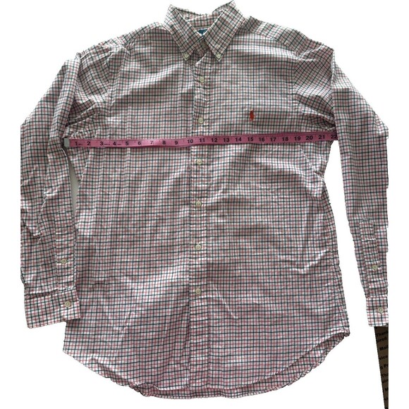 Ralph Lauren L/S Oxford Button Front Shirt Mens Medium Orange Navy Plaid - Picture 6 of 10